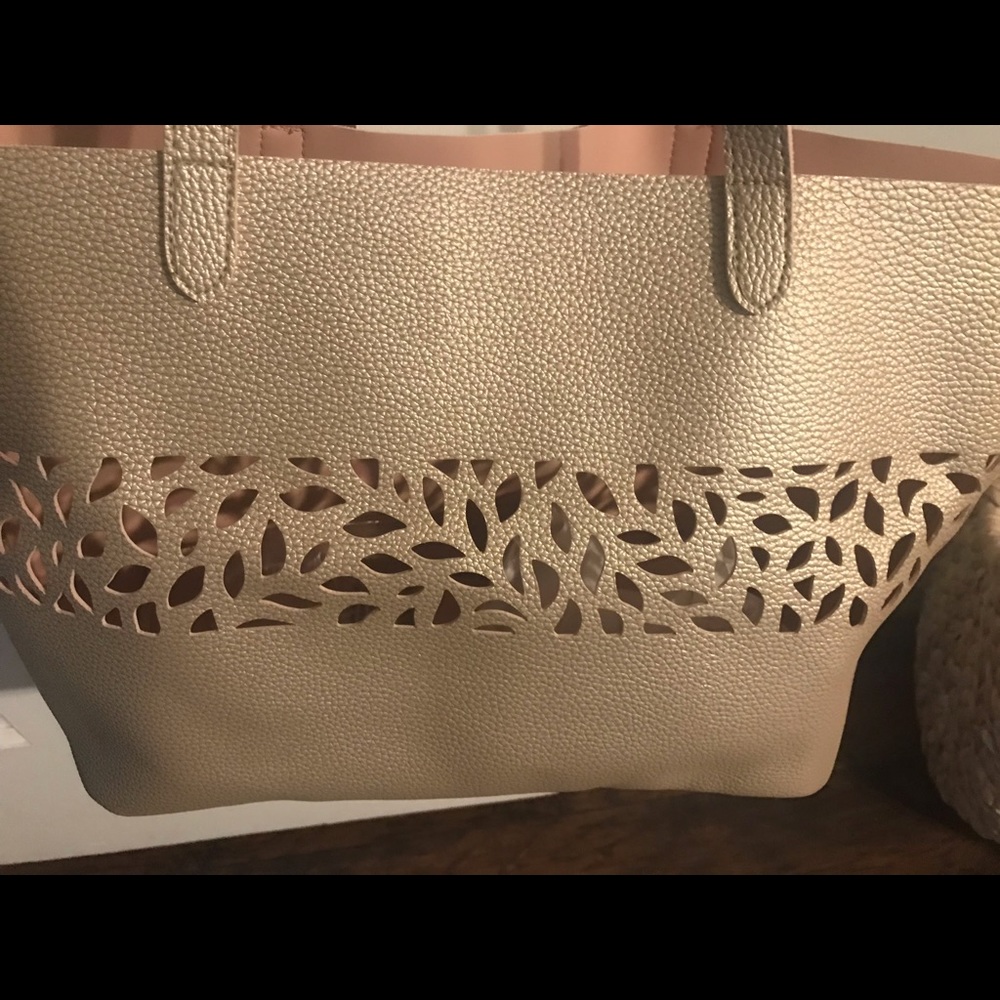 Golden laser cut faux leather bag large